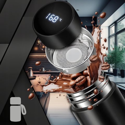 KUBEK TERMICZNY TERMOS BIDON NA KAWĘ HERBATĘ LED 500ML DUŻY SZCZELNY SMART, Maksymalne utrzymanie ciepła do 12 h