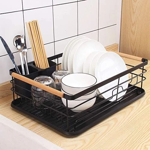 Ale Hity | SUSZARKA DO NACZYŃ CZARNA OCIEKACZ NA TALERZE SZTUĆCE METAL DREWNO XXL