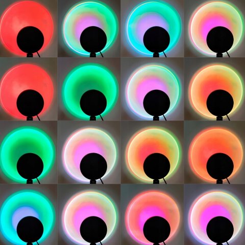 LAMPA ZACHÓD SŁOŃCA WSCHÓD IMITUJACA SŁOŃCE LAMPKA SUNSET LAMP PROJEKTOR, Kolor dominujący wielokolorowy