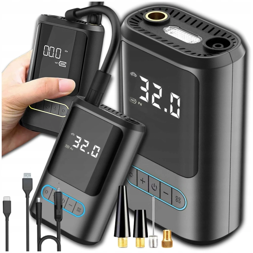 Bezprzewodowa pompka do kół, powerbank, latarka, kompresor akumulatorowy, samochodowy
