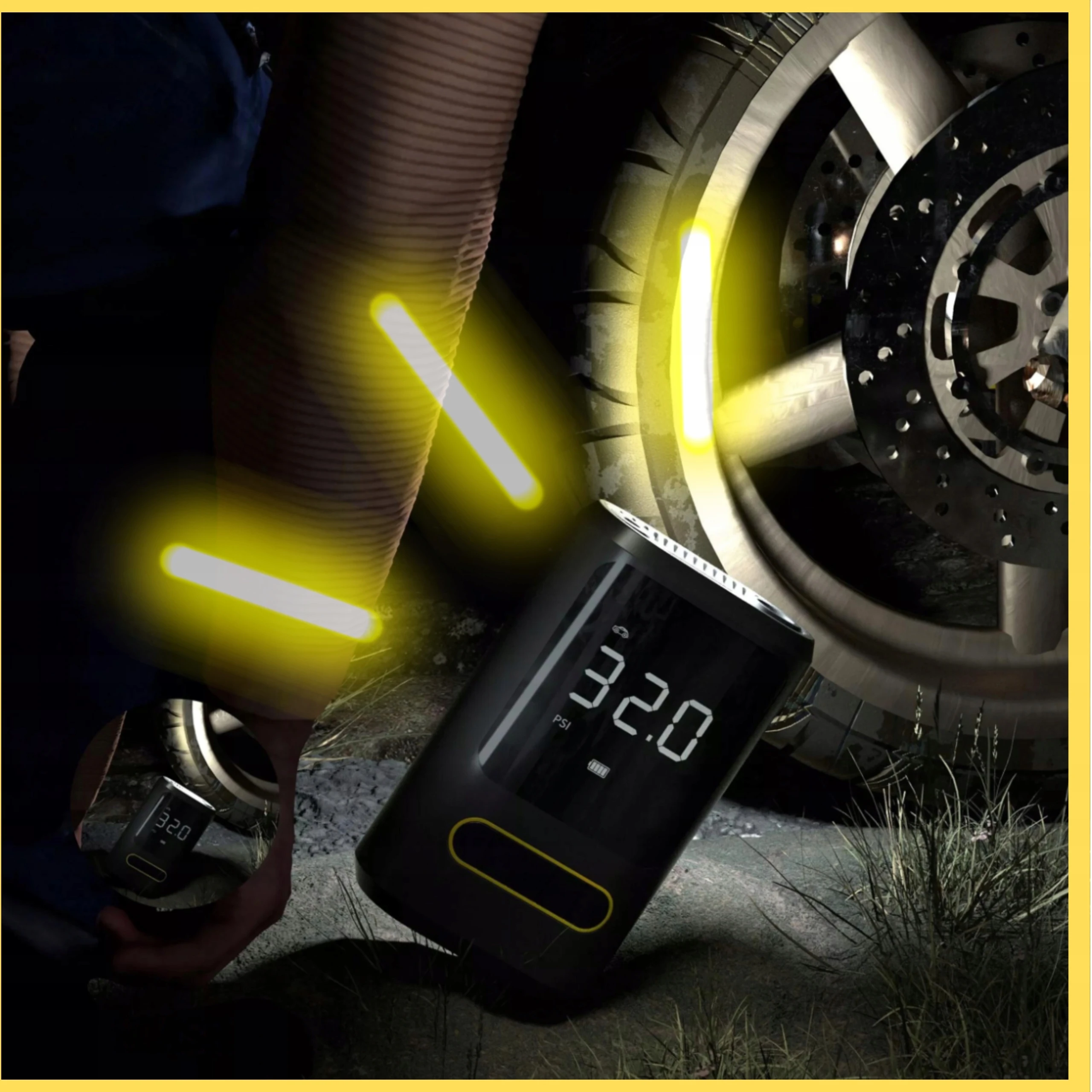 Ale Hity | KOMPRESOR AKUMULATOROWY SAMOCHODOWY BEZPRZEWODOWY pompka + POWERBANK LED