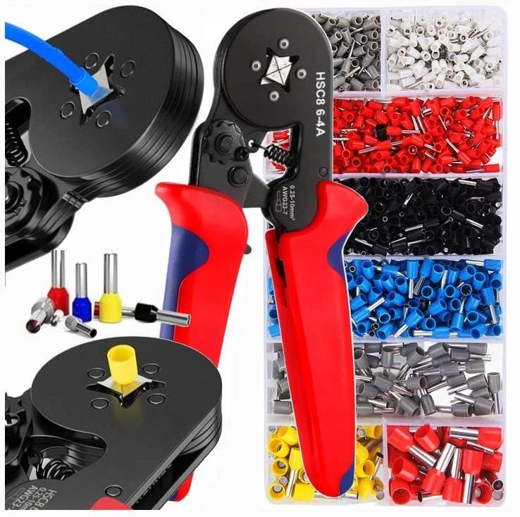 Zaciskarka do konektorów + 1200 tulejek, praska do kabli 0.25-10mm²