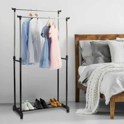 WIESZAK PODWÓJNY STOJĄCY NA KÓŁKACH UBRANIA STOJAK DO GARDEROBY METALOWY XL, Rodzaj montażu stojący