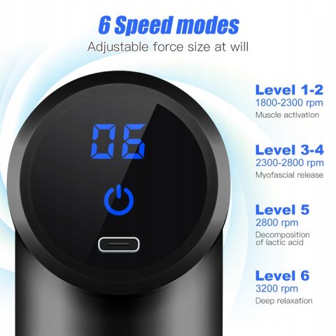 PISTOLET DO MASAŻU MASAŻER DO PLECÓW STÓP KARKU CIAŁA SZYJI massage gun, Moc 45 W