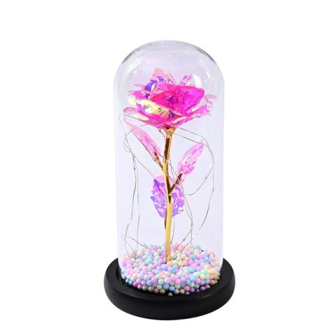 WIECZNA RÓŻA W SZKLE LED ŚWIECĄCA WALENTYNKI PUDEŁKO PREZENT DZIEŃ KOBIET, Wysokość 22 cm