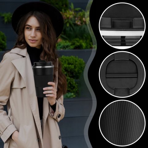 KUBEK TERMICZNY USTNIK TERMOS na herbatę kawę DO SAMOCHODU ANTYPOŚLIZGOWY, Kolor dominujący czarny