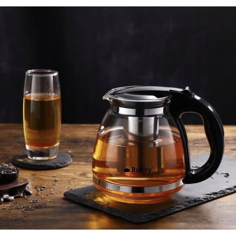 Dzbanek z Zaparzaczem do Herbaty Szklany Ziół Duży Zaparzacz Wkład 2000ml, Materiał szkło