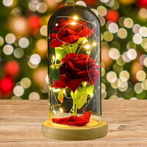 Ale Hity | WIECZNA RÓŻA W SZKLE ŚWIECĄCA LED PREZENT PUDEŁKO NA ŚWIĘTA JAK PRAWDZIWA