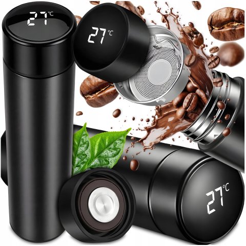 KUBEK TERMICZNY TERMOS BIDON NA KAWĘ HERBATĘ LED 500ML DUŻY SZCZELNY SMART