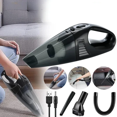 ODKURZACZ BEZPRZEWODOWY BEZWORKOWY DO SAMOCHODU MOCNY USB 120W RĘCZNY USB, Kolor dominujący czarny