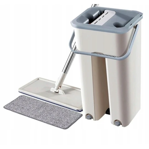 MOP PŁASKI Z WYCISKACZEM DO PODŁOGI + DWUKOMOROWE WIADRO + 2 WKŁADY CHŁONNE, Model Q8E