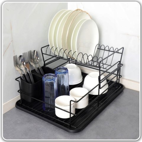 SUSZARKA DO NACZYŃ DWUPOZIOMOWA OCIEKACZ TALERZE + POJEMNIK NA SZCZTUĆCE, Szerokość produktu 32.5 cm