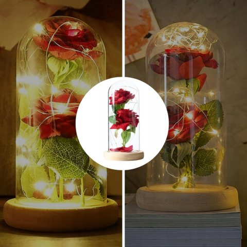 WIECZNA RÓŻA W SZKLE ŚWIECĄCA LED PREZENT PUDEŁKO NA ŚWIĘTA JAK PRAWDZIWA, Stan opakowania oryginalne