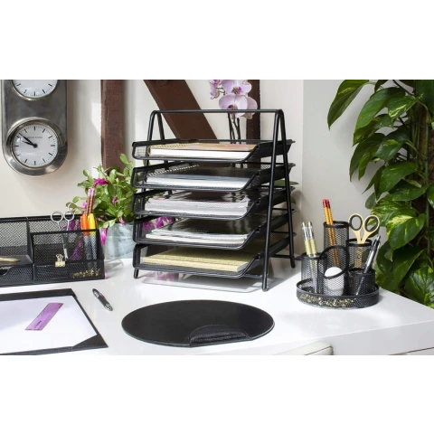DUŻY ORGANIZER METALOWY PRZYBORNIK SORTER PÓŁKA NA DOKUMENTY 5 SZUFLAD A4 L, Szerokość produktu 30 cm