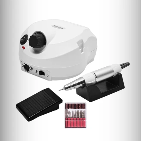 FREZARKA DO PAZNOKCI MANICURE PEDICURE MOCNA 65W ZESTAW FREZY CERAMICZNE, Kolor dominujący biały