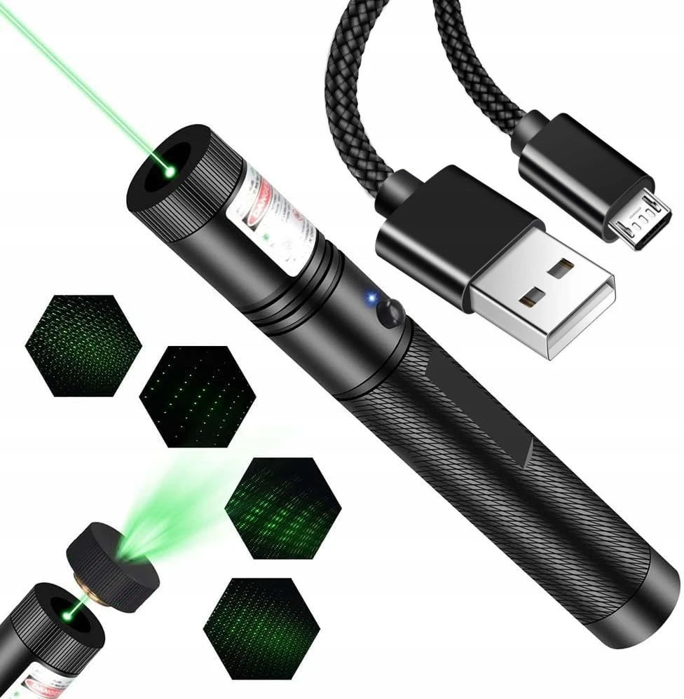 WSKAŹNIK LASEROWY ZIELONY 303 PRO -- ŁADOWANIE USB -- + KABEL MICRO USB