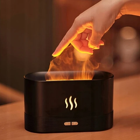 NAWILŻACZ POWIETRZA EFEKT OGNIA PŁOMIEŃ DYFUZOR ZAPACHOWY LED AROMATERAPIA, Kolor dominujący czarny