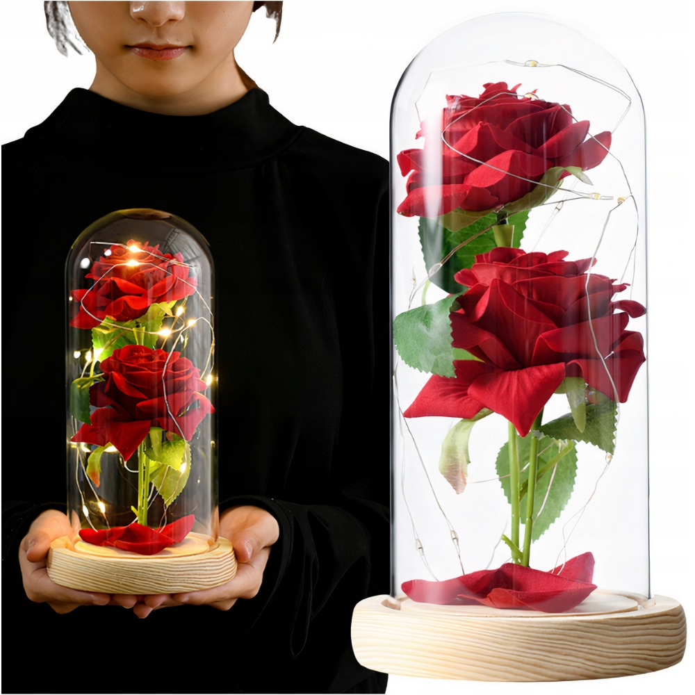 WIECZNA RÓŻA W SZKLE ŚWIECĄCA LED PREZENT PUDEŁKO NA ŚWIĘTA JAK PRAWDZIWA, Waga produktu z opakowaniem jednostkowym 0.4 kg