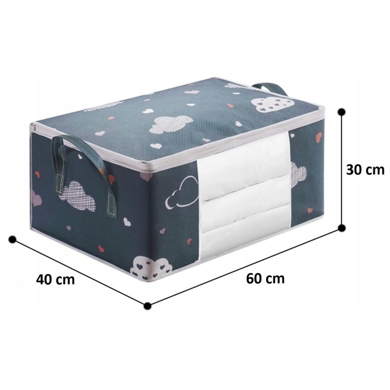 DUŻY ORGANIZER POJEMNIK POKROWIEC Na UBRANIA POŚCIEL KOŁDRĘ KOCE XXL 72L, Szerokość 60 cm