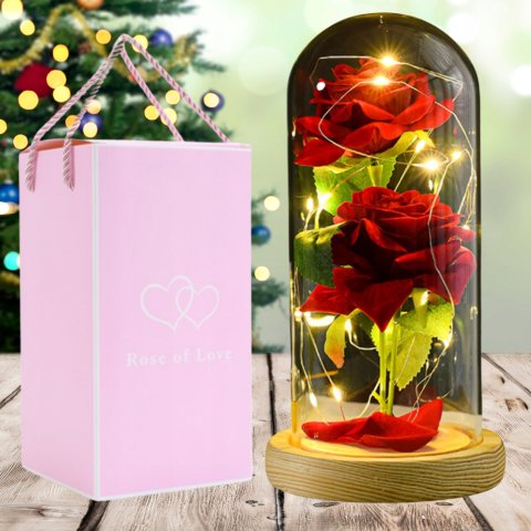 Ale Hity | WIECZNA RÓŻA W SZKLE ŚWIECĄCA LED PREZENT PUDEŁKO NA ŚWIĘTA JAK PRAWDZIWA
