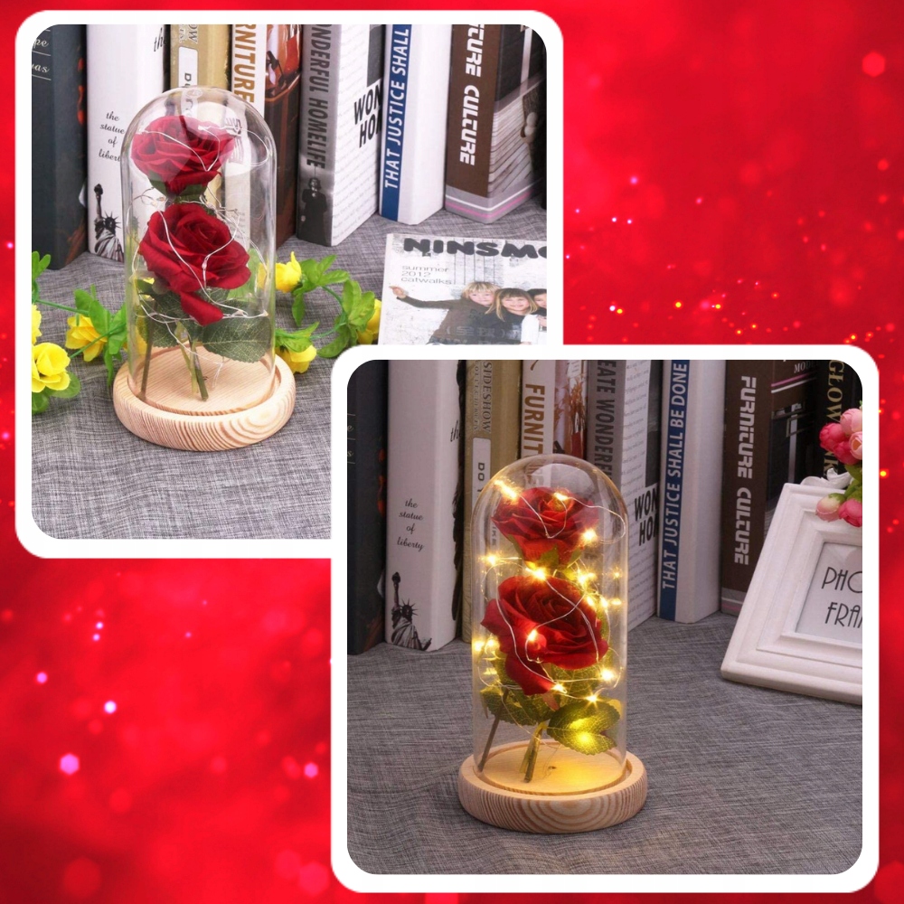 Ale Hity | WIECZNA RÓŻA W SZKLE ŚWIECĄCA LED PREZENT PUDEŁKO NA ŚWIĘTA JAK PRAWDZIWA