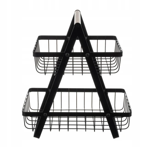 Kosz na Owoce Koszyk Czarny Metalowy i Warzywa 2 Piętrowy Loft Dwupoziomowy, Materiał wykonania metal