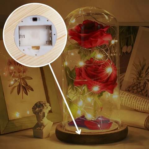 Ale Hity | WIECZNA RÓŻA W SZKLE ŚWIECĄCA LED PREZENT PUDEŁKO NA ŚWIĘTA JAK PRAWDZIWA