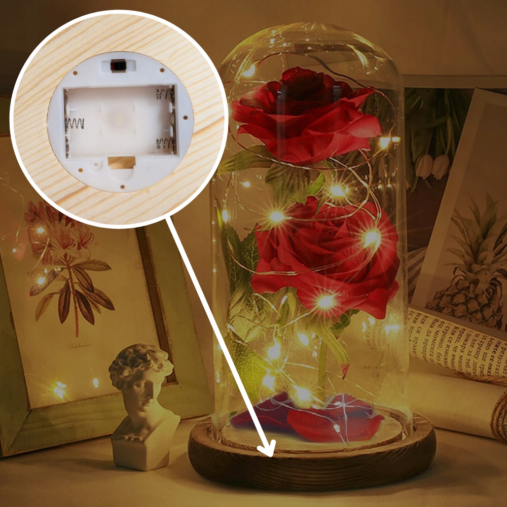 Ale Hity | WIECZNA RÓŻA W SZKLE ŚWIECĄCA LED PREZENT PUDEŁKO NA ŚWIĘTA JAK PRAWDZIWA