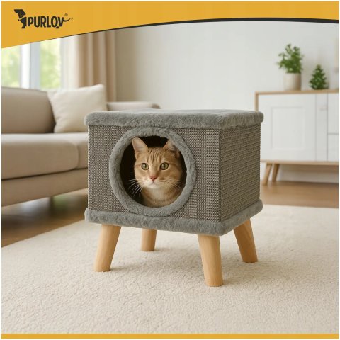 Drapak dla Kota Legowisko Domek dla Kotów Budka Posłanie Stabilny + Zabawka Kolor: szary