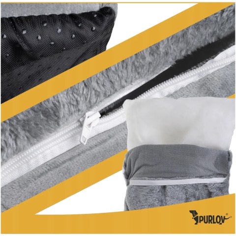 Domek Legowisko Dla Kota Purlov Pluszowa Budka Posłanie z Poduszką Szary Rodzaj: budka dla kota