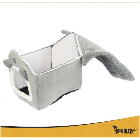 Domek Legowisko Dla Kota Purlov Pluszowa Budka Posłanie z Poduszką Szary Kolor: szary