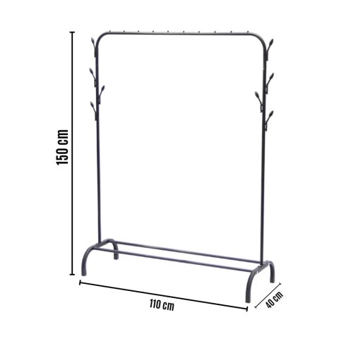 WIESZAK PODŁOGOWY STOJAK NA UBRANIA BUTY STOJĄCY GARDEROBA CZARNY MOCNY Liczba sztuk: 1 szt.