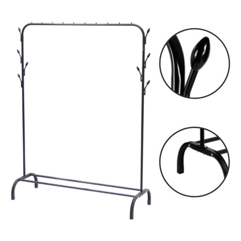 WIESZAK PODŁOGOWY STOJAK NA UBRANIA BUTY STOJĄCY GARDEROBA CZARNY MOCNY Materiał: metal