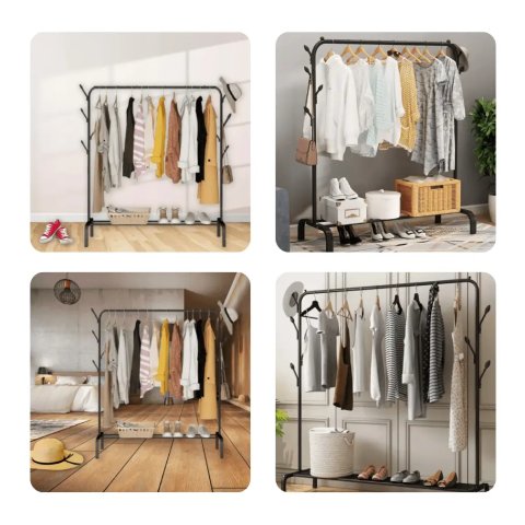 WIESZAK PODŁOGOWY STOJAK NA UBRANIA BUTY STOJĄCY GARDEROBA CZARNY MOCNY Rodzaj montażu: stojący