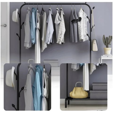 WIESZAK PODŁOGOWY STOJAK NA UBRANIA BUTY STOJĄCY GARDEROBA CZARNY MOCNY Głębokość mebla: 40 cm