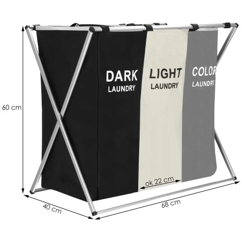 KOSZ ORGANIZER 146L NA PRANIE ODZIEŻ BIELIZNĘ 3 KOMORY XL SKŁADANY MOCNY