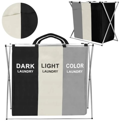 KOSZ ORGANIZER 146L NA PRANIE ODZIEŻ BIELIZNĘ 3 KOMORY XL SKŁADANY MOCNY Rodzaj: wolnostojący