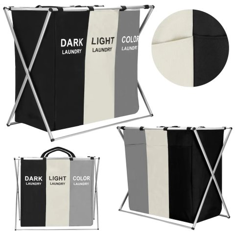 KOSZ ORGANIZER 146L NA PRANIE ODZIEŻ BIELIZNĘ 3 KOMORY XL SKŁADANY MOCNY Kształt: prostokątny