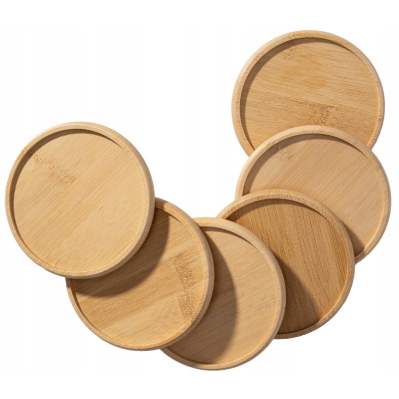 PODKŁADKI POD KUBEK SZKLANKĘ KUFEL ZESTAW 6 DREWNIANYCH PODKŁADEK, BAMBUSOWA PODSTAWKA, Szerokość produktu 10 cm