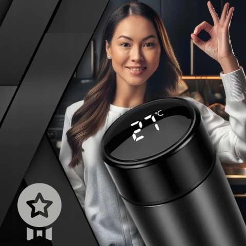 Ale Hity | KUBEK TERMICZNY TERMOS BIDON NA KAWĘ HERBATĘ LED 500ML DUŻY SZCZELNY SMART