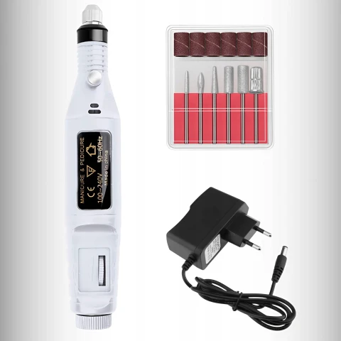 FREZARKA DO PAZNOKCI MANICURE PEDICURE DO USUWANIA HYBRYD ŻELU + FREZY, Kolor dominujący biały