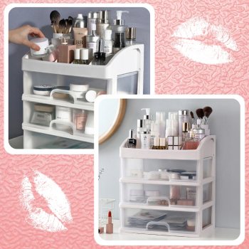 SZKATUŁKA ORGANIZER NA KOSMETYKI BIŻUTERIĘ PUDEŁKO DUŻY SZUFLADY POJEMNIK, Wysokość 22.3 cm