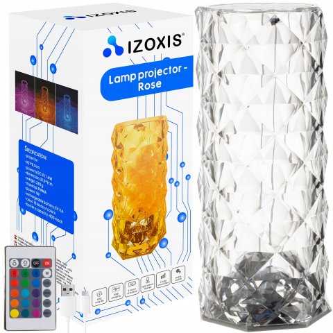 Lampka Kryształowa Róża LED Lampa Diamentowa Nocna Dotykowa + Pilot RGB