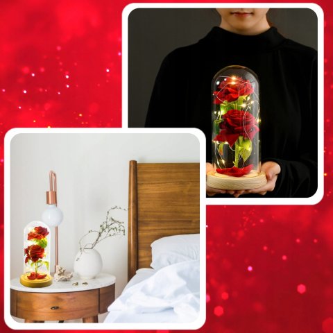 Ale Hity | WIECZNA RÓŻA W SZKLE ŚWIECĄCA LED PREZENT PUDEŁKO NA ŚWIĘTA JAK PRAWDZIWA
