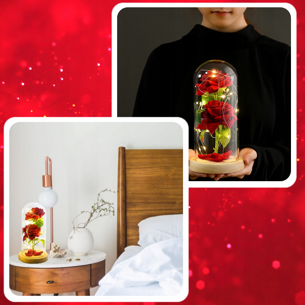 Ale Hity | WIECZNA RÓŻA W SZKLE ŚWIECĄCA LED PREZENT PUDEŁKO NA ŚWIĘTA JAK PRAWDZIWA
