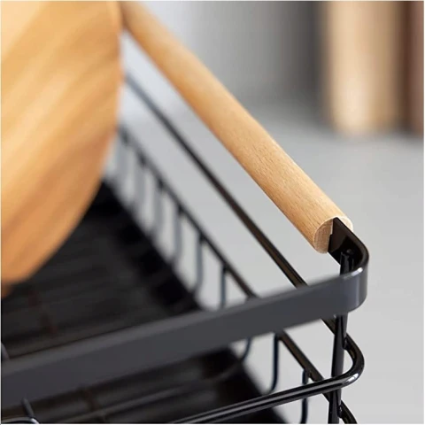 SUSZARKA DO NACZYŃ CZARNA OCIEKACZ NA TALERZE SZTUĆCE METAL DREWNO XXL, Kolor biały