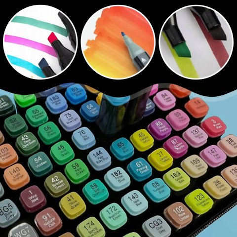 MARKERY ALKOHOLOWE 80 SZT Flamastry Mazaki Pisaki Dwustronne Pro + TORBA, Bohater / Bajka brak