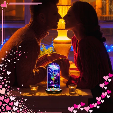 WIECZNA RÓŻA W SZKLE ŚWIECĄCA LED PREZENT NA WALENTYNKI DZIEŃ KOBIET MAMY, Stan opakowania oryginalne