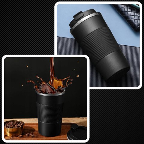 KUBEK TERMICZNY USTNIK TERMOS na herbatę kawę DO SAMOCHODU ANTYPOŚLIZGOWY, Wysokość 19 cm