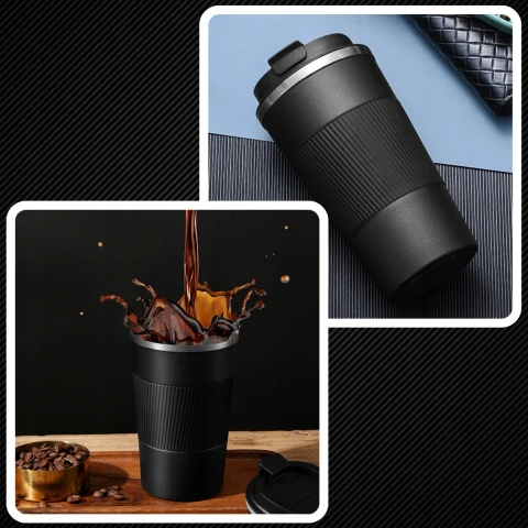 KUBEK TERMICZNY USTNIK TERMOS na herbatę kawę DO SAMOCHODU ANTYPOŚLIZGOWY, Wysokość 19 cm